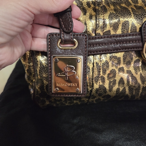 Vintage B Makowsky Metallic Leopard East West Flap Tote - Picture 2 of 8